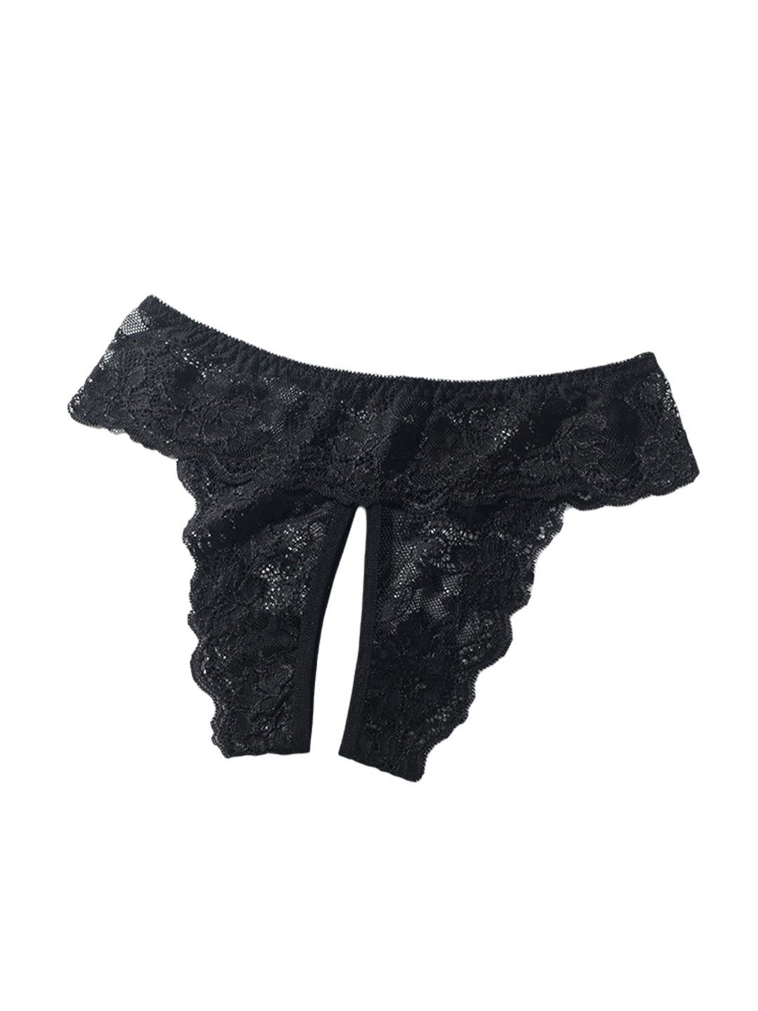 Mesh & Lace Criss-Cross Open-Crotch Panties