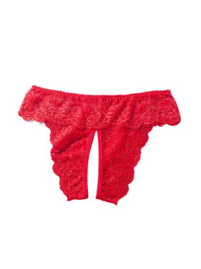 Mesh & Lace Criss-Cross Open-Crotch Panties