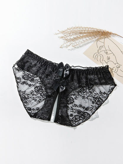 Mesh & Lace Criss-Cross Open-Crotch Panties