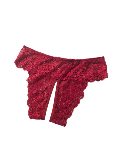 Mesh & Lace Criss-Cross Open-Crotch Panties