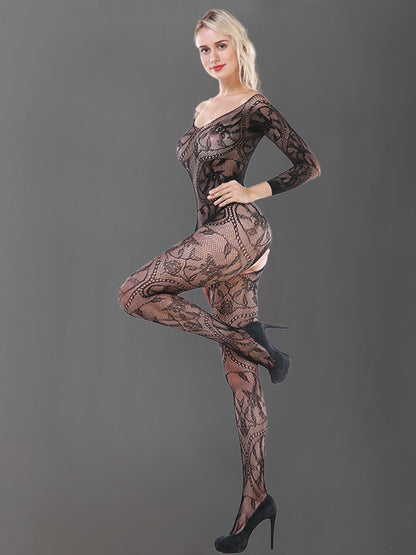 Off-Shoulder Lace Mesh Bodystocking