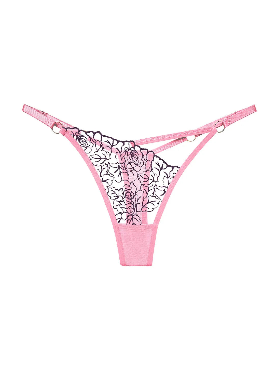 Floral Lace V-Shaped Thong with Adjustable Straps