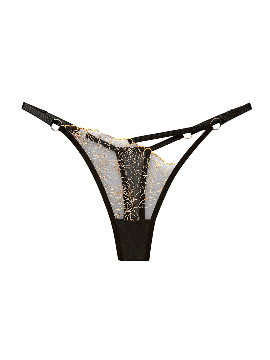 Floral Lace V-Shaped Thong with Adjustable Straps