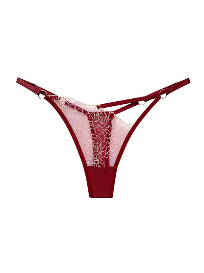 Floral Lace V-Shaped Thong with Adjustable Straps