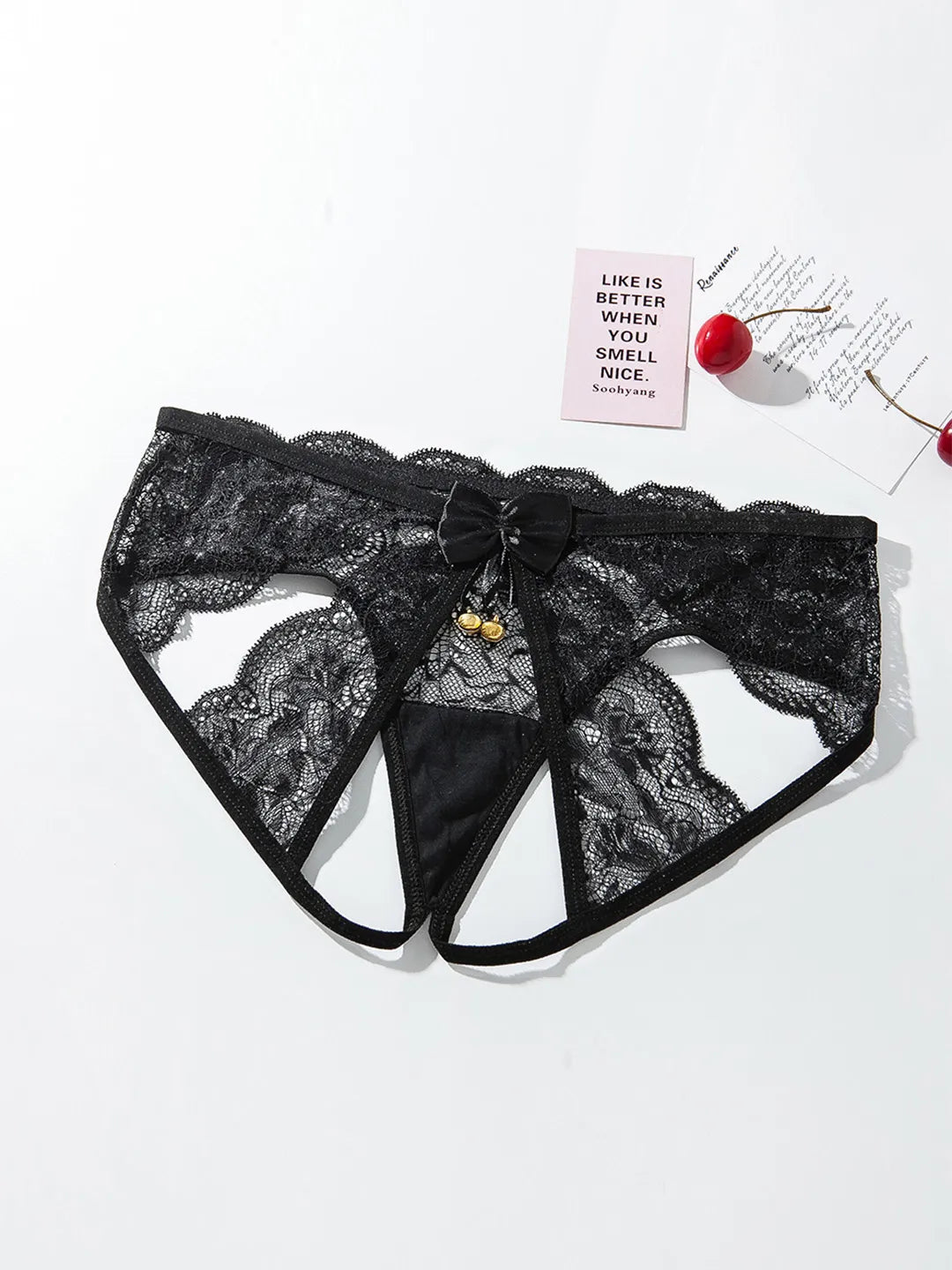 Seductive Black Lace Panties with Playful Bell Detail